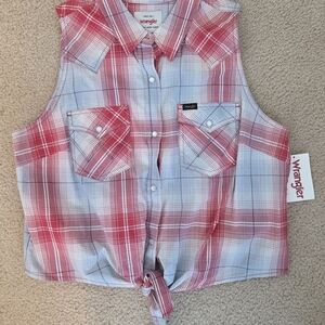 Wrangler Red and White Plaid Sleeveless Crop Top